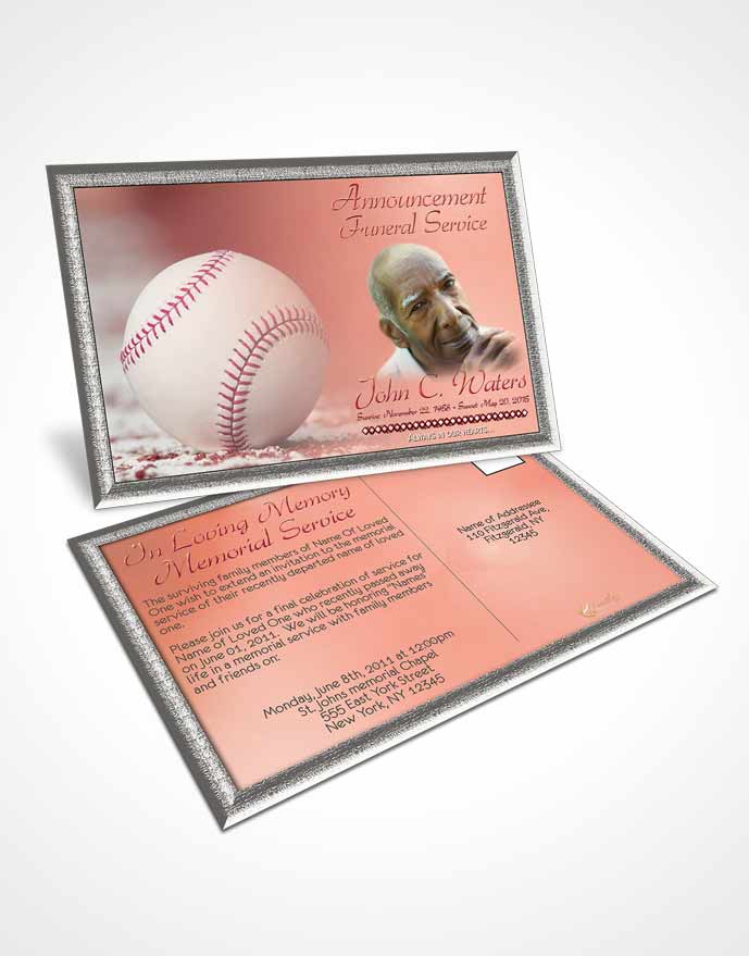 Funeral Announcement Card Template Baseball Day Ruby Sunset