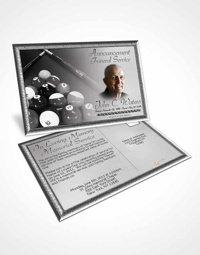 Funeral Announcement Card Template Billiards Fantasy Black and White