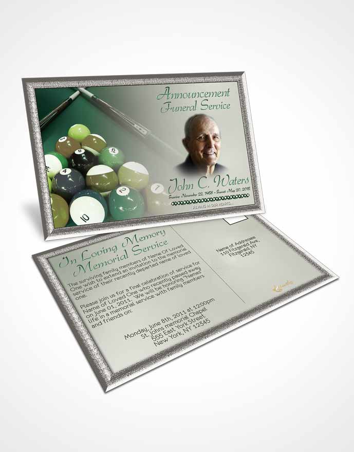 Funeral Announcement Card Template Billiards Fantasy Emerald Love