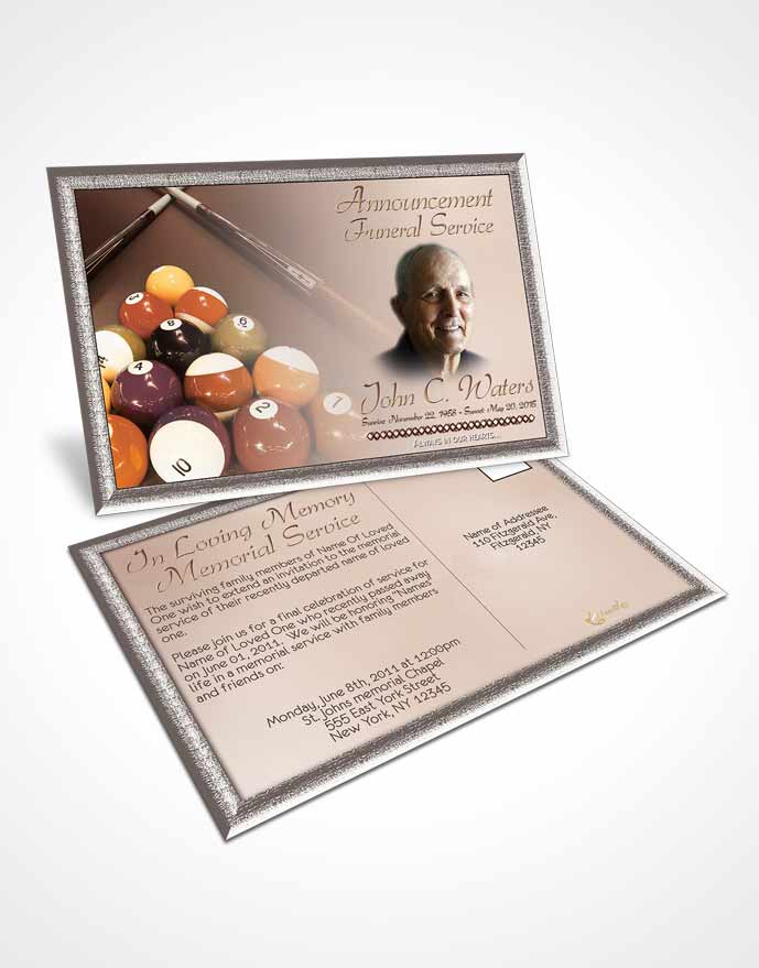Funeral Announcement Card Template Billiards Fantasy Golden Shot