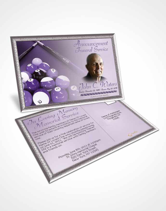 Funeral Announcement Card Template Billiards Fantasy Lavender Honor