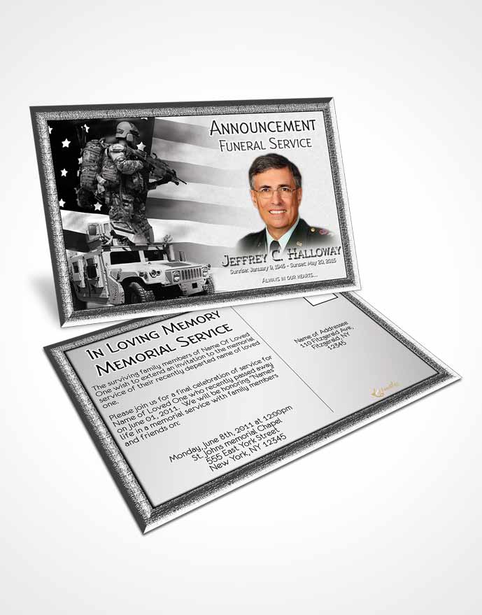 Funeral Prayer Card Template Black and White Army Salute