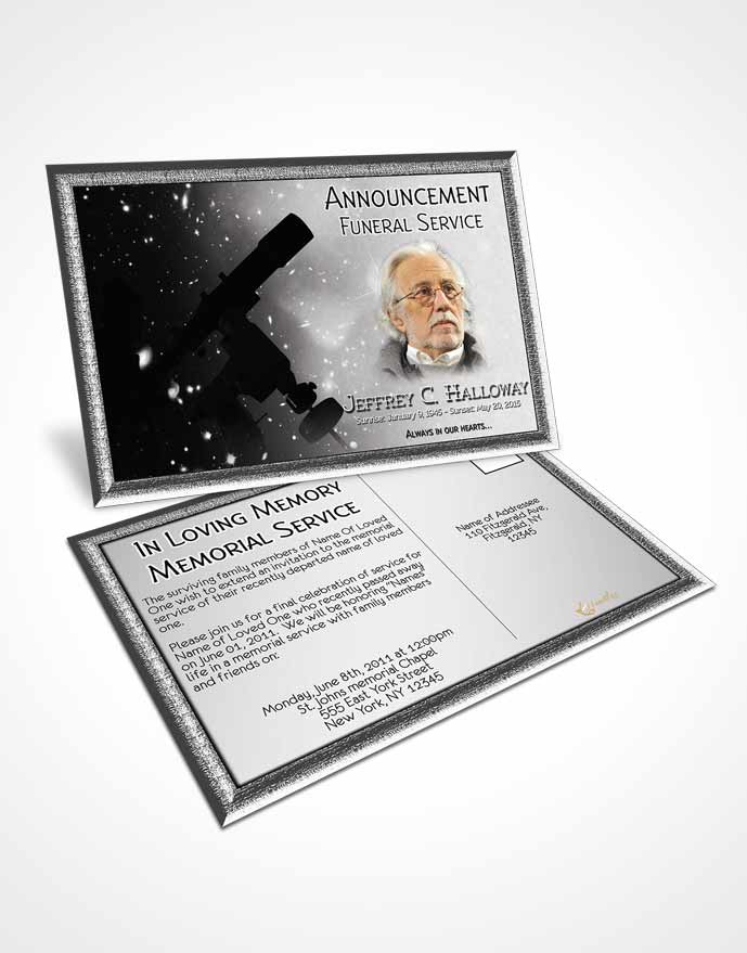 Funeral Announcement Card Template Black and White Astronomers Sky