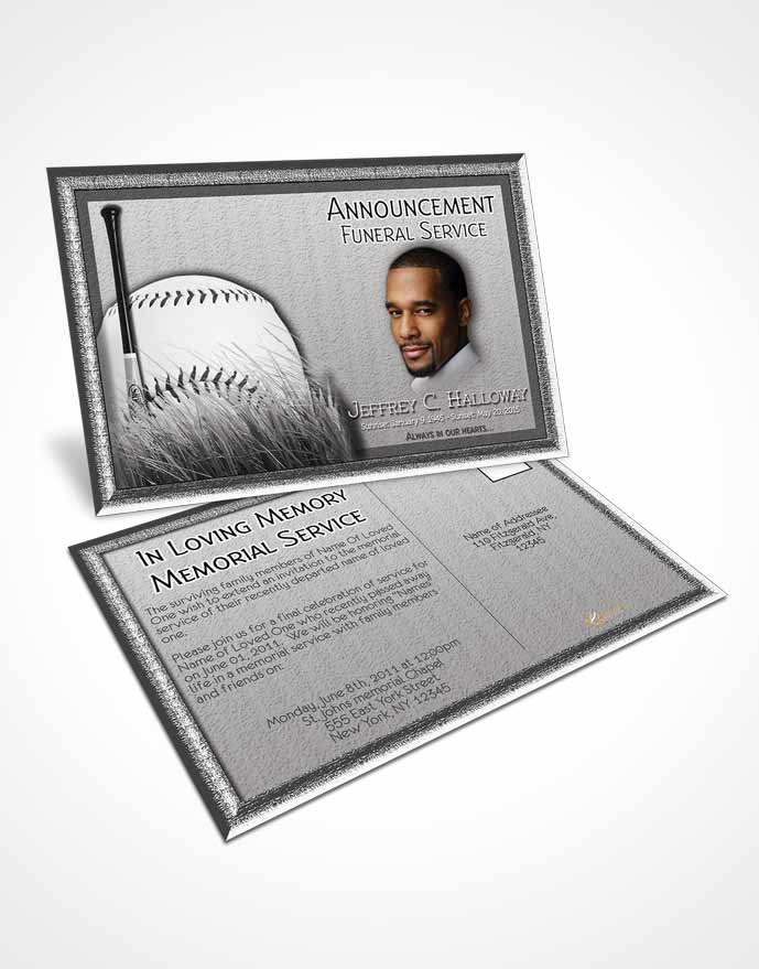 Funeral Announcement Card Template Black and White Baseball Star Dark