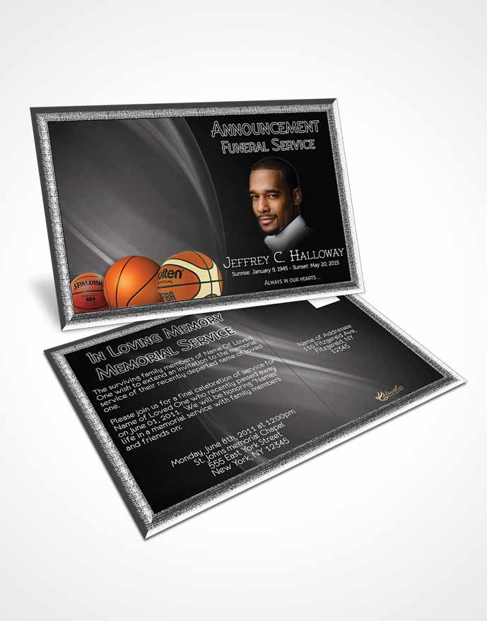 Funeral Announcement Card Template Black and White Basketball Lover Dark