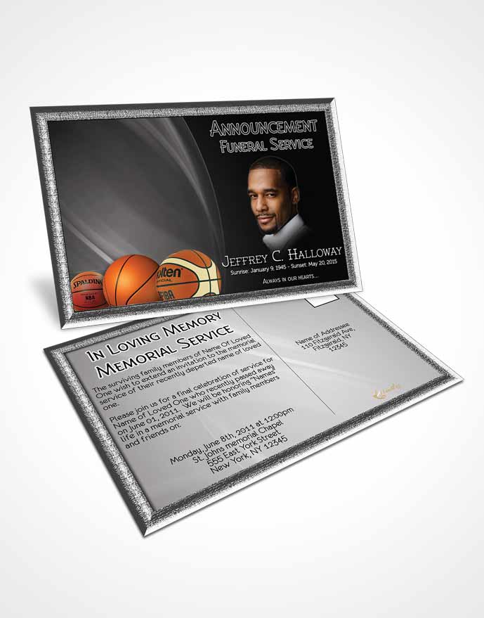 Funeral Announcement Card Template Black and White Basketball Lover Light