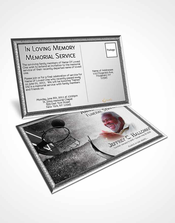 Funeral Announcement Card Template Black and White Basketball Star