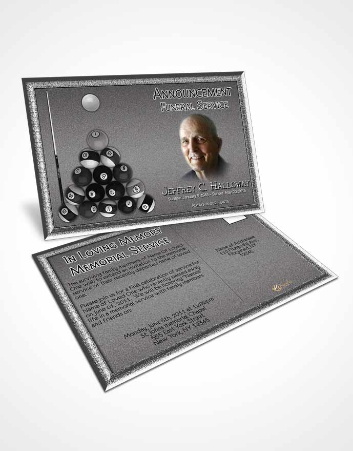 Funeral Announcement Card Template Black and White Billiards Desire