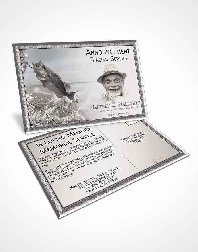 Funeral Announcement Card Template Black and White Calm Fisherman