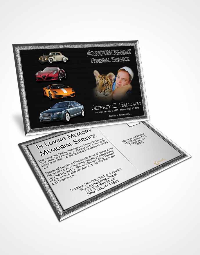Funeral Announcement Card Template Black and White Car Enthusiast