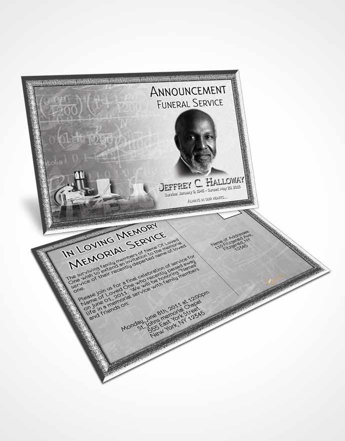 Funeral Announcement Card Template Black and White Chemist