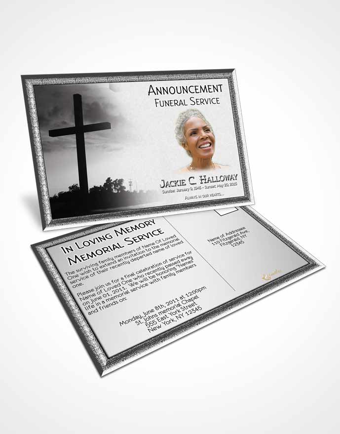 Funeral Announcement Card Template Black and White Cross in the Sky