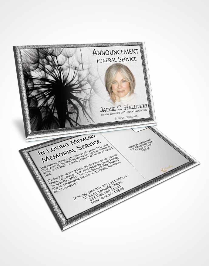 Funeral Announcement Card Template Black and White Dandelion Heaven