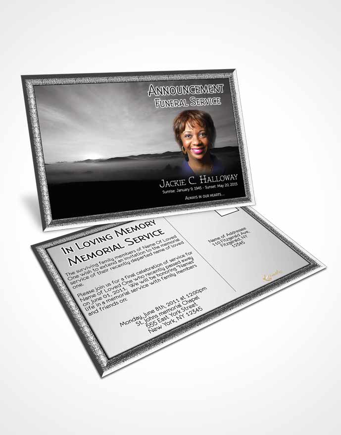 Funeral Announcement Card Template Black and White Desert Sky