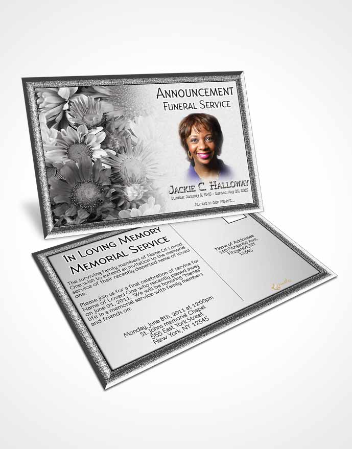 Funeral Announcement Card Template Black and White Dream Flower