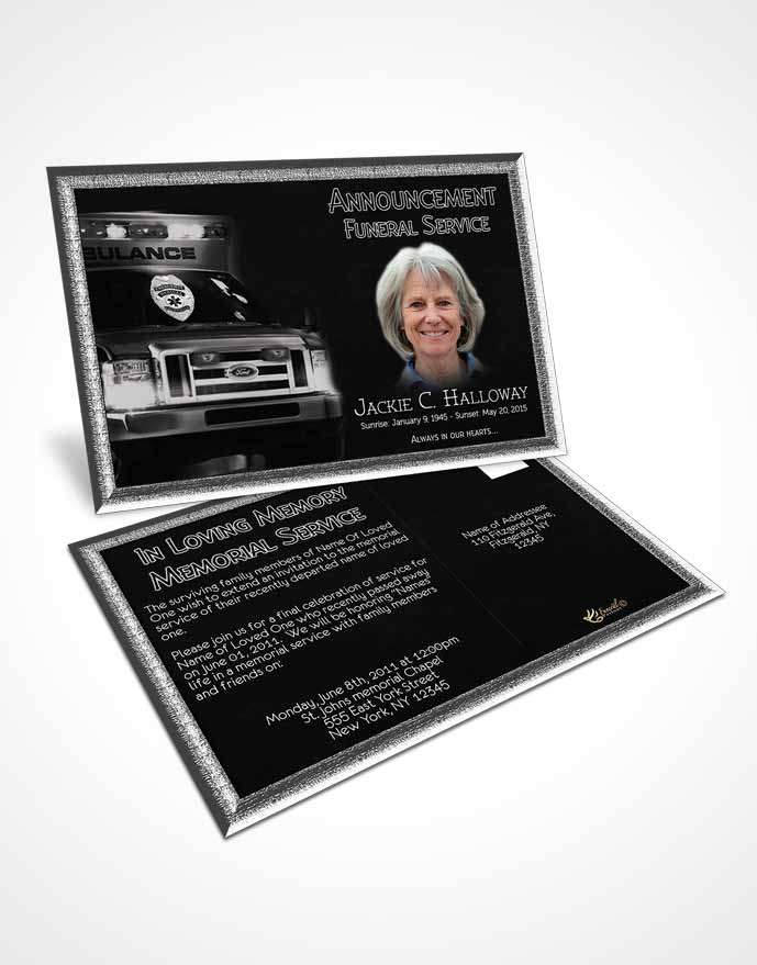 Funeral Announcement Card Template Black and White EMT Savior
