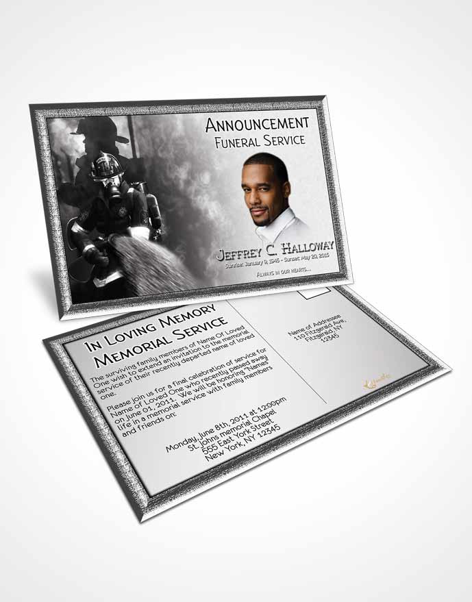 Funeral Announcement Card Template Black and White Firefighter