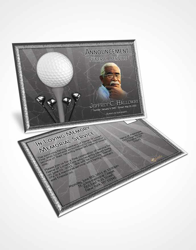Funeral Announcement Card Template Black and White Golf Star