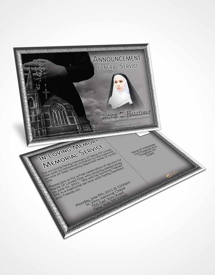 Funeral Announcement Card Template Black and White Heavenly Nun