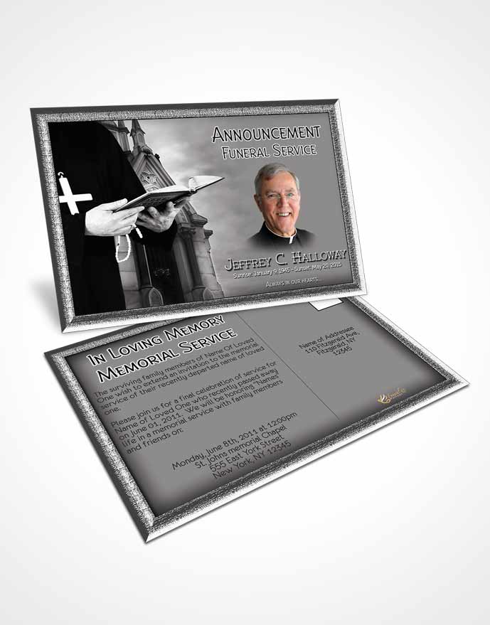 Funeral Announcement Card Template Black and White Heavenly Priest