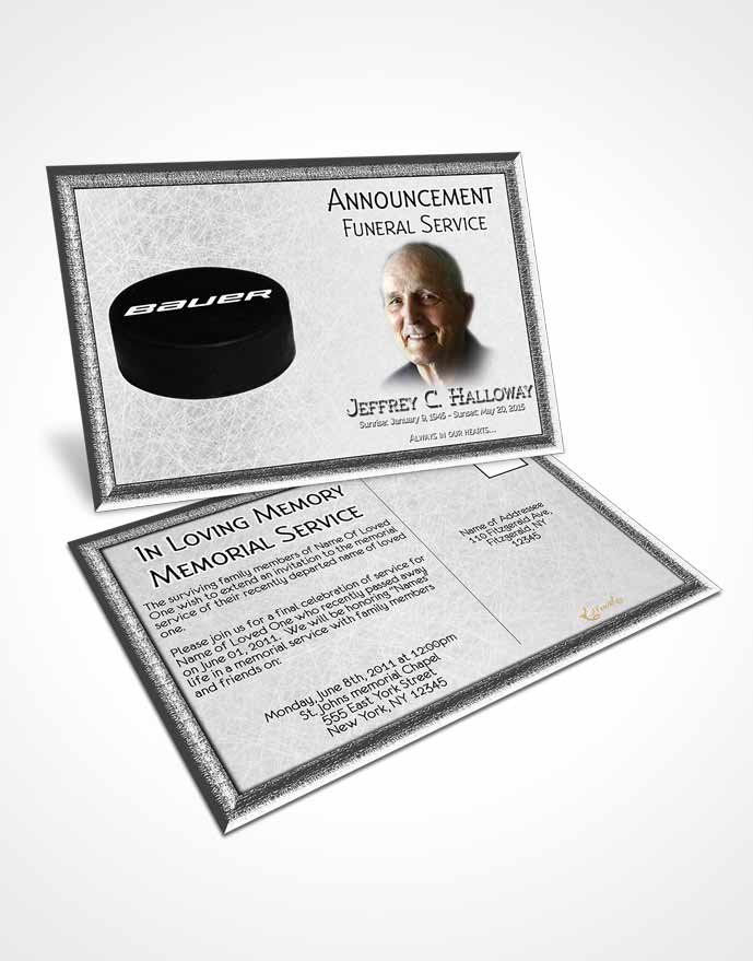 Funeral Announcement Card Template Black and White Hockey Star