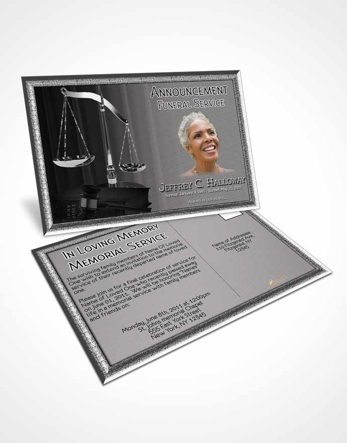 Funeral Announcement Card Template Black and White Judge Justice
