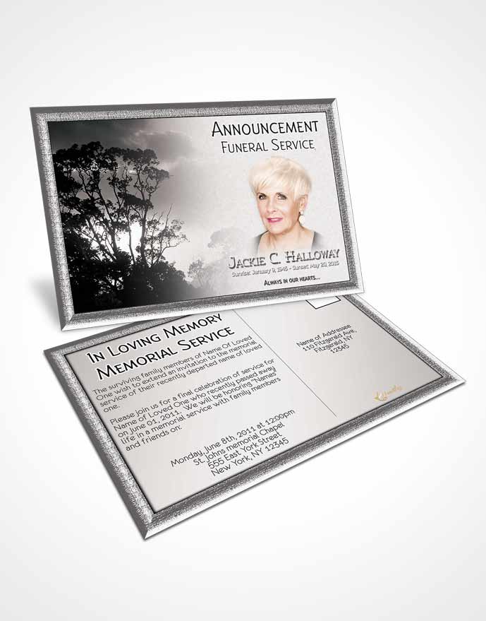 Funeral Announcement Card Template Black and White Morning Sky