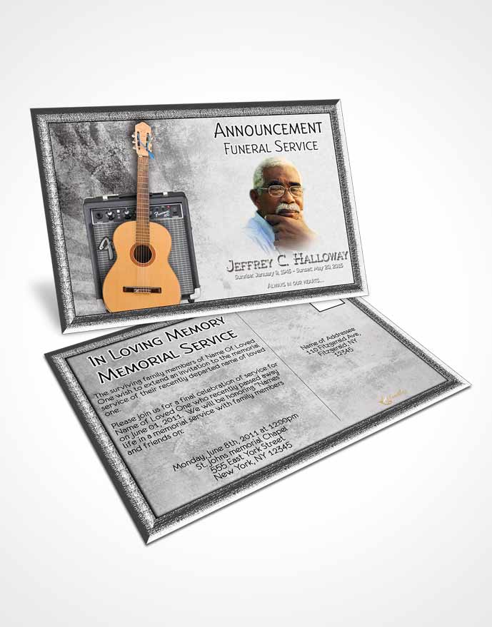 Funeral Announcement Card Template Black and White Musician