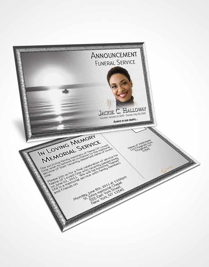 Funeral Announcement Card Template Black and White Ocean Sunset