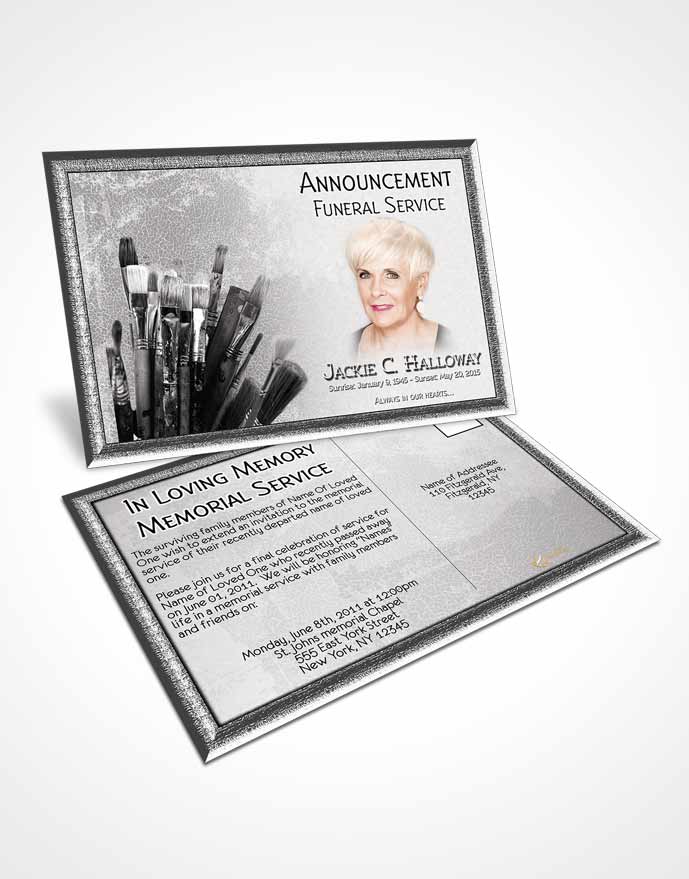 Funeral Announcement Card Template Black and White Painters Paradise
