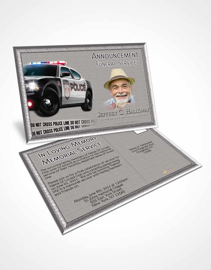 Funeral Announcement Card Template Black and White Police On Duty