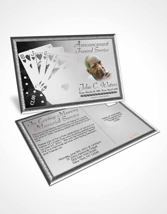 Funeral Announcement Card Template Black and White Royal Flush