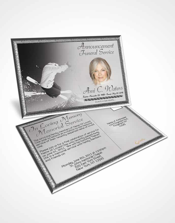 Funeral Announcement Card Template Black and White Ski Jumping