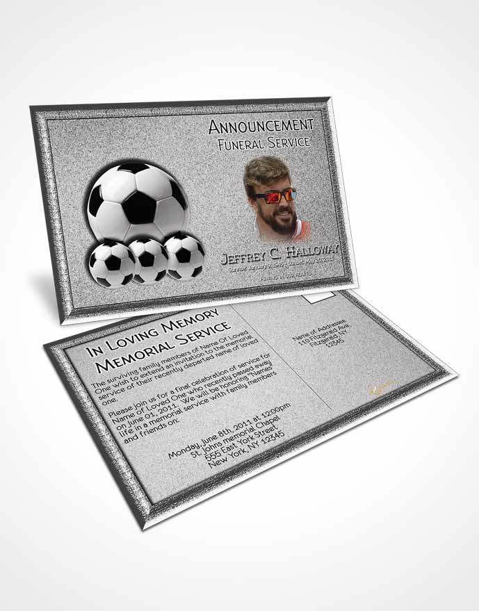 Funeral Announcement Card Template Black and White Soccer Star