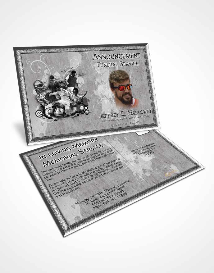 Funeral Announcement Card Template Black and White Soccer Superstar