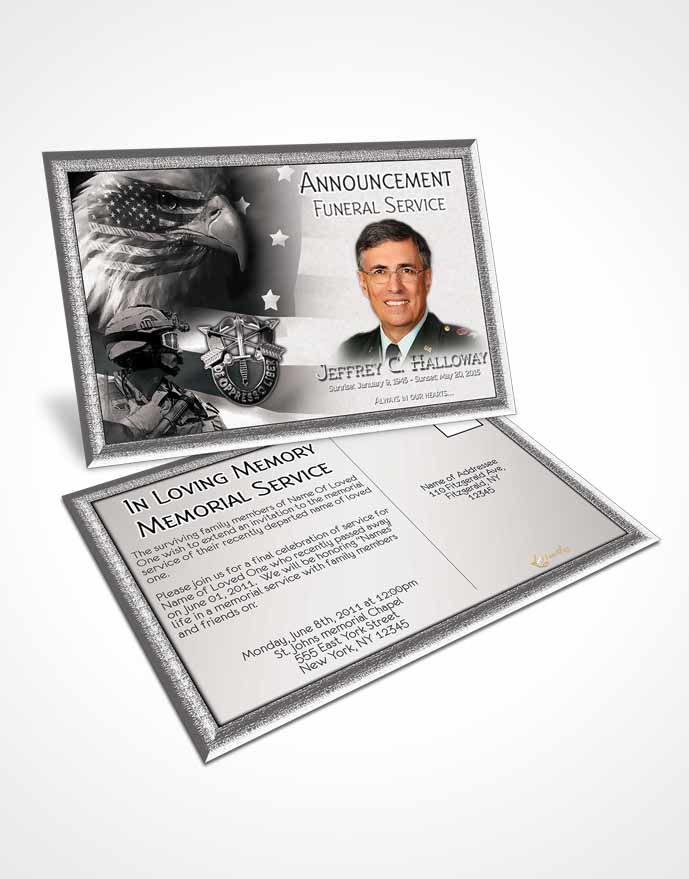 Funeral Prayer Card Template Black and White Special Forces Salute