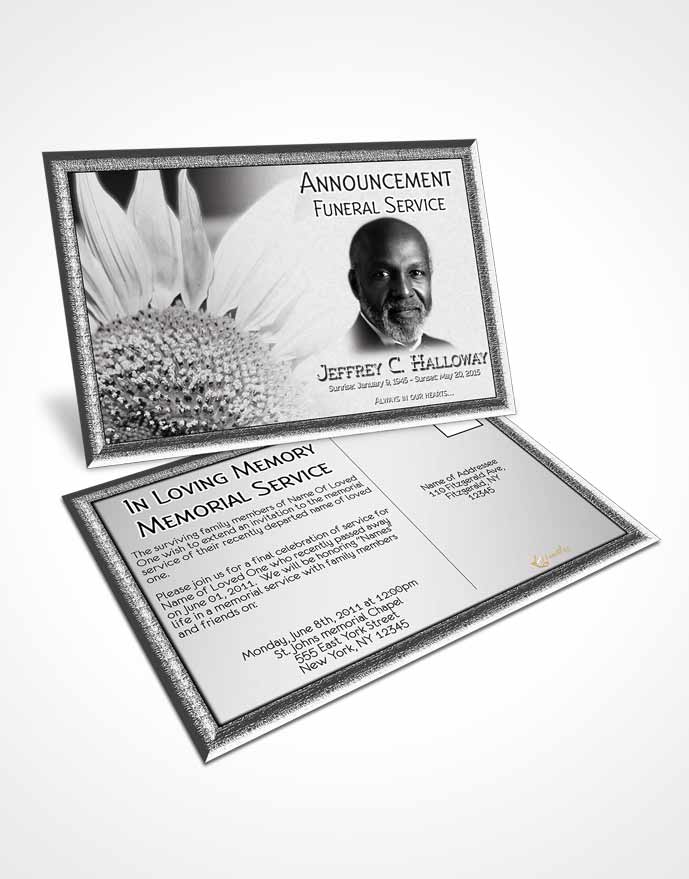 Funeral Announcement Card Template Black and White Sunflower