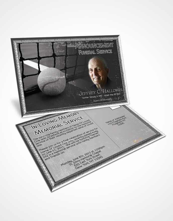 Funeral Announcement Card Template Black and White Tennis Star