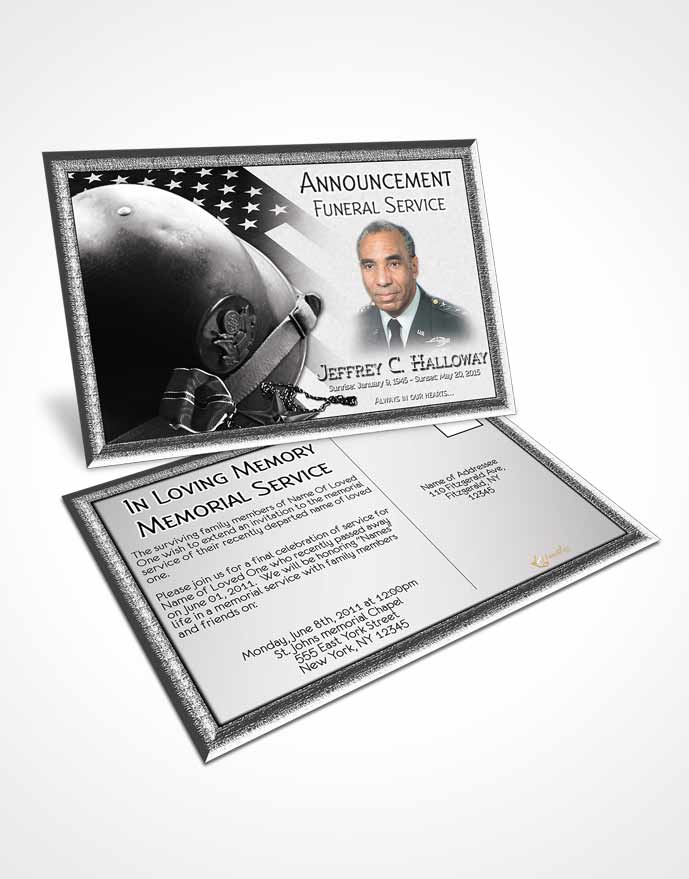 Funeral Prayer Card Template Black and White Veterans Salute