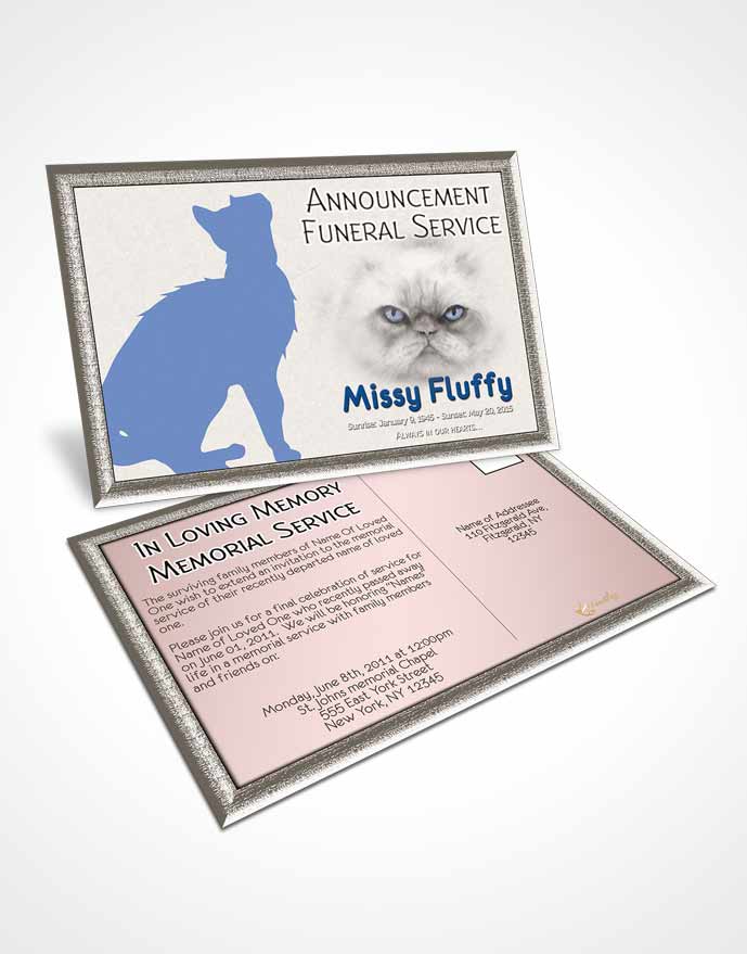 Funeral Announcement Card Template Blue Fluffy Cat