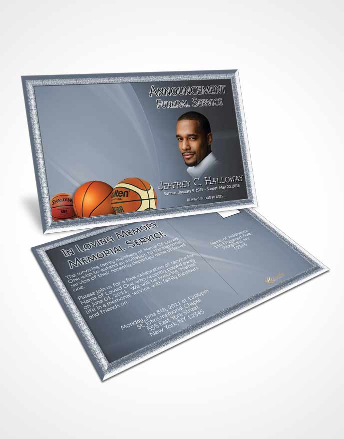 Funeral Announcement Card Template Blue Serenity Basketball Lover Dark