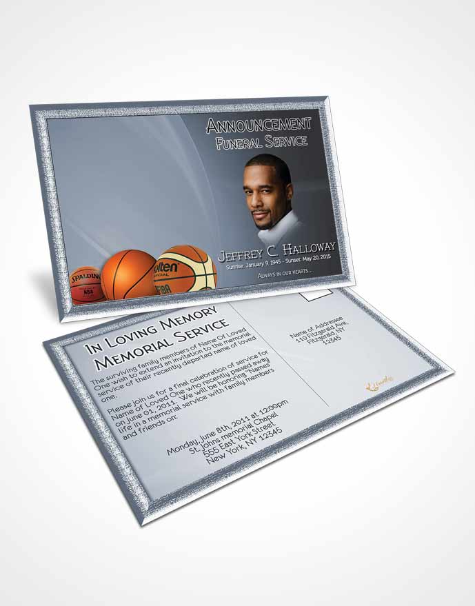 Funeral Announcement Card Template Blue Serenity Basketball Lover Light