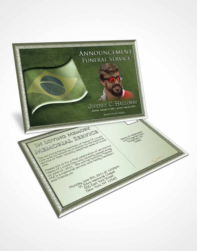 Funeral Announcement Card Template Brazilian Emerald Bliss