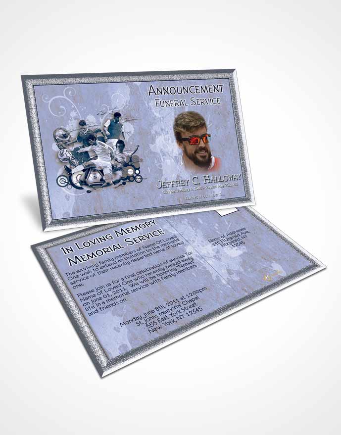 Funeral Announcement Card Template Brilliant Deep Blue Ocean Soccer Superstar
