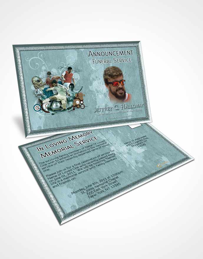 Funeral Announcement Card Template Brilliant Ocean Pearl Soccer Superstar