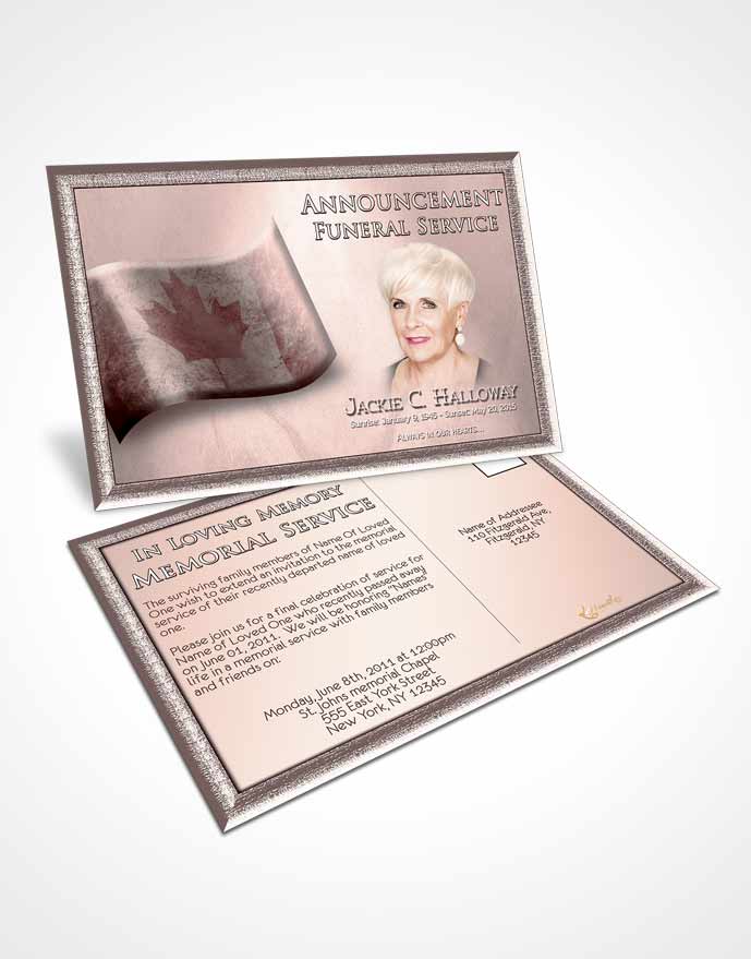 Funeral Announcement Card Template Canadian Burgundy Glow