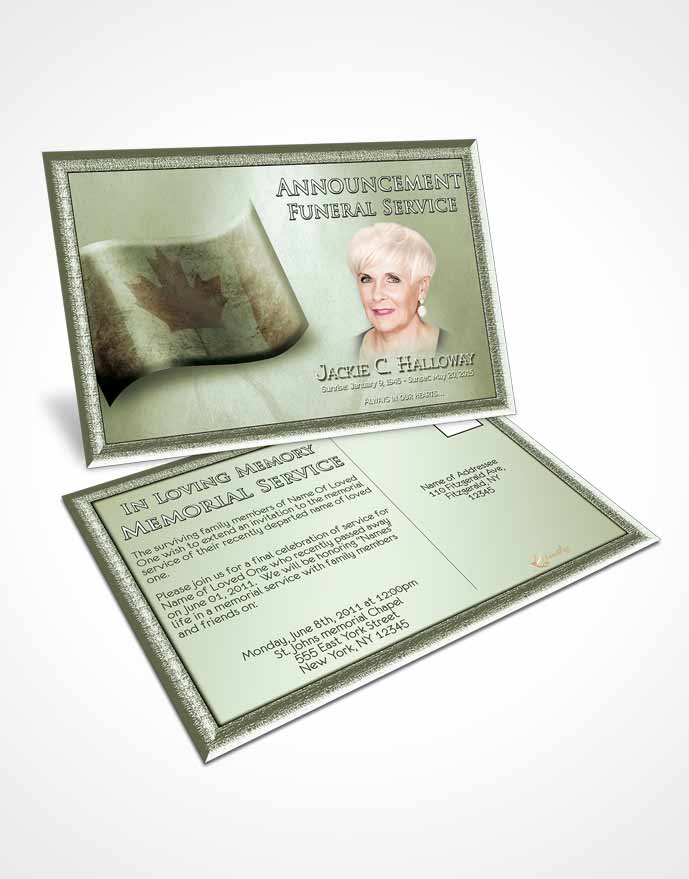 Funeral Announcement Card Template Canadian Emerald Glow