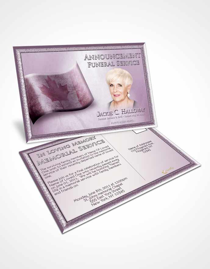Funeral Announcement Card Template Canadian Lavender Glow