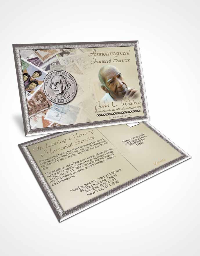 Funeral Announcement Card Template Collecting Stamps and Coins Autumn Sky