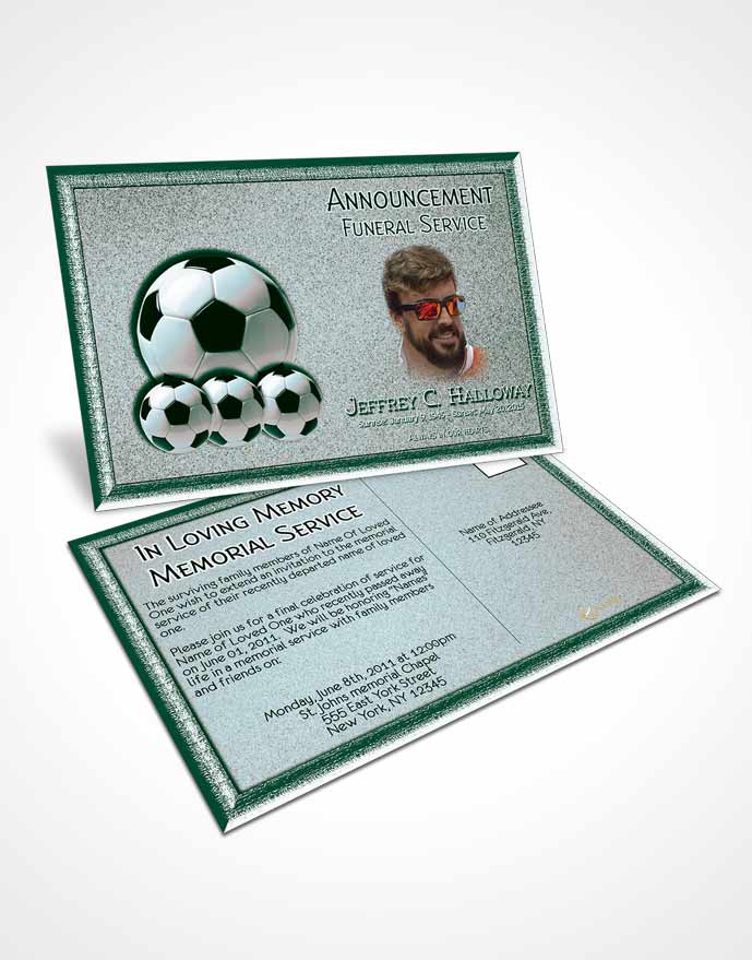 Funeral Announcement Card Template Coral Reef Soccer Star